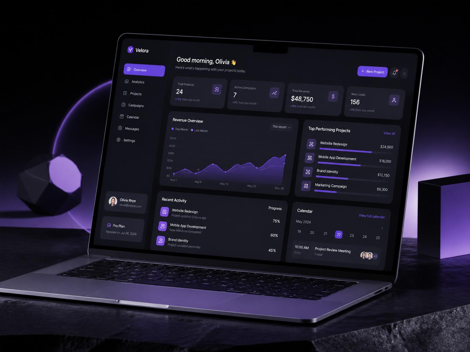 Premium website dashboard on a modern laptop